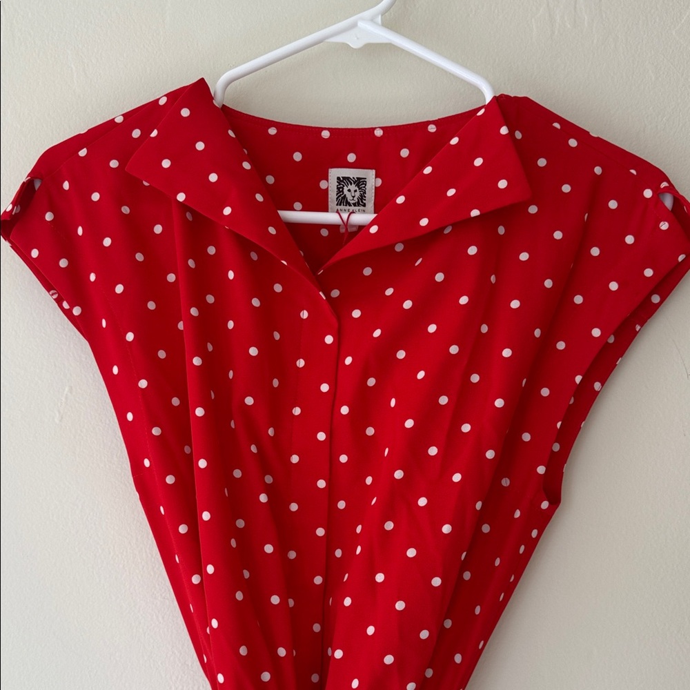 Anne Klein Vibrant Red Blouse with White Dots